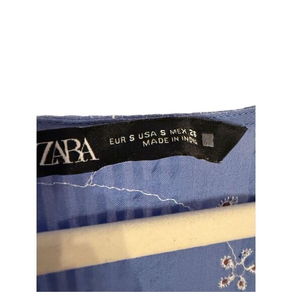 Zara Blue & White Short Embroidered Floral Tunic Flowy Dress Size S - Picture 4 of 13